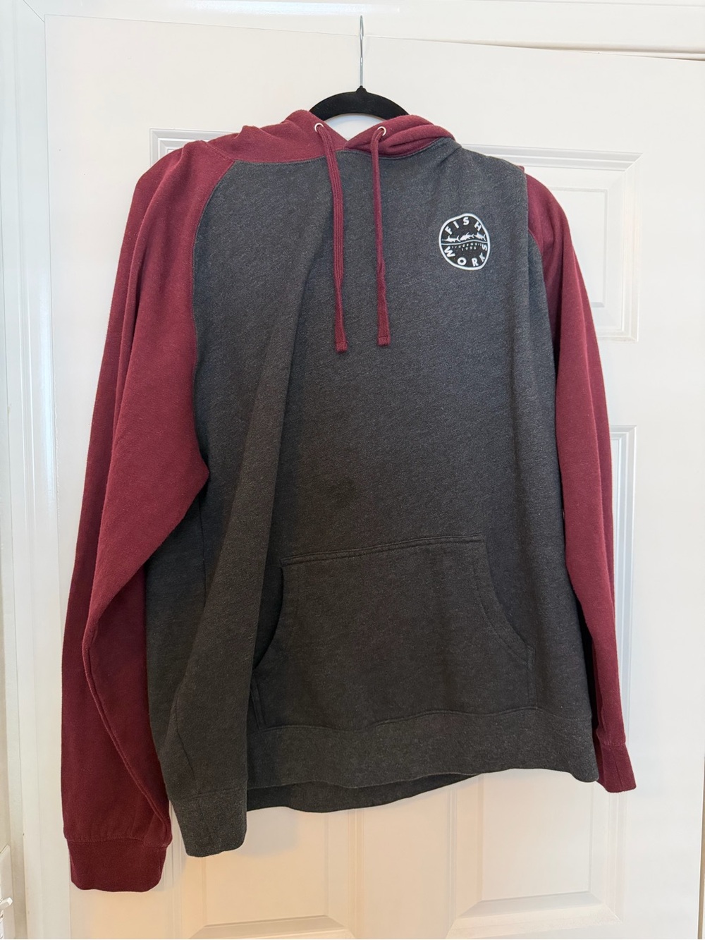 Men's Two-Tone Charcoal & Maroon Pullover Hoodie - Casual Layering